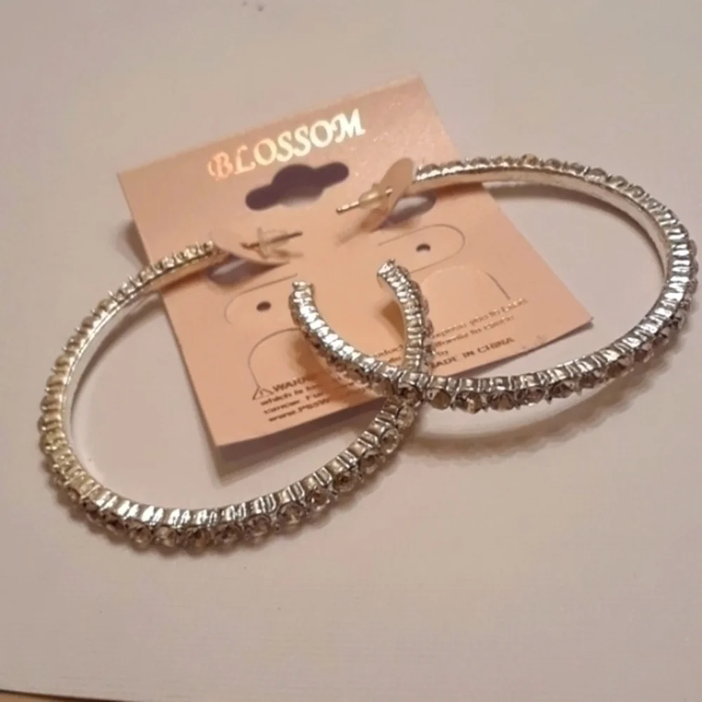 Blossom Silver Tone CZ Trimmed Hoop Earrings